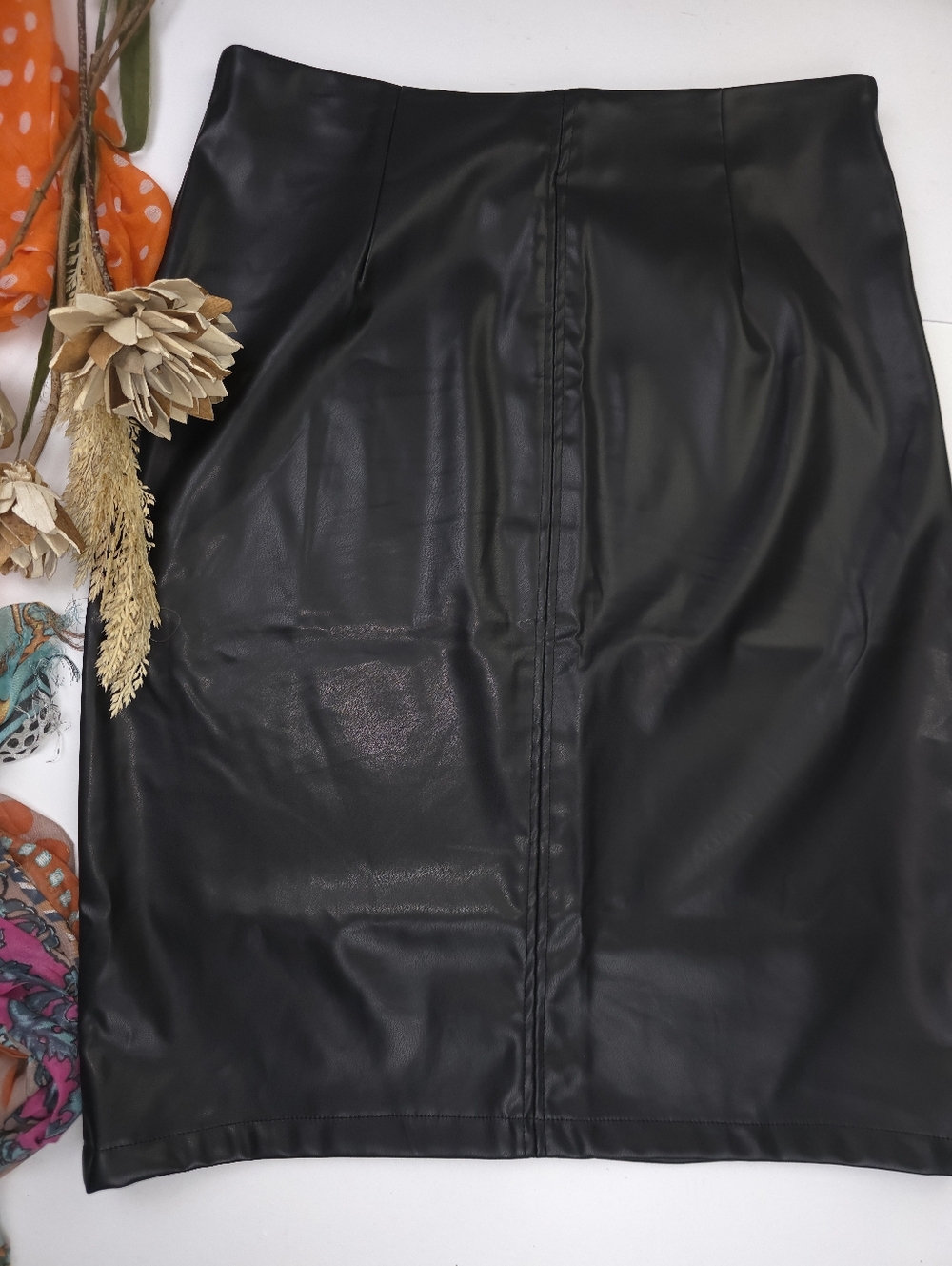 Ranlege Black Faux Leather Skirt Sz L - Picture 3 of 6